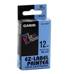 เทปพิมพ์อักษร Casio XR-12BU1 - 12 มม. ตัวอักษรดำพื้นสีน้ำเงิน