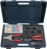 Universal crimping tool set with automatic wire stripper