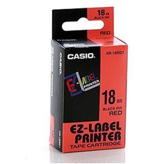 เทปพิมพ์อักษร Casio XR-18RD1 - 18 มม. ตัวอักษรดำพื้นสีแดง