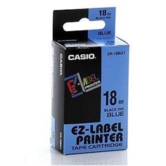 เทปพิมพ์อักษร Casio XR-18BU1 - 18 มม. ตัวอักษรดำพื้นสีน้ำเงิน