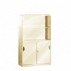Sliding steel door & open shelving cabinet with 2 shelves 900w x 400d x 1550h mm.