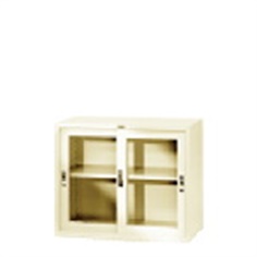 sliding glass door cabinet with 1 shelf 900w x 450d x 750h mm.