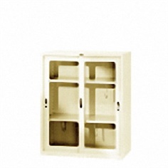 sliding glass door cabinet with 2 shelves 900w x 450d x 1100h mm.