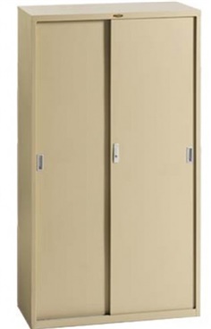 Sliding steel door cabinet with 3 shelves 900w x 450d x 1850h mm.