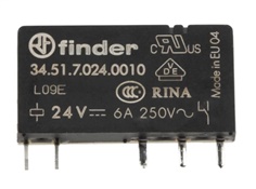 Finder, 34.51.7.024.0010, 24V dc Coil Non-Latching Relay SPDT, 6A  Switching Current PCB Mount Single Pole