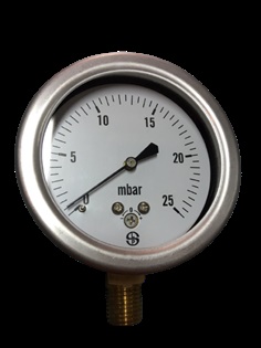 Pressure Gauge Range: 0-25 mbar Connections: 1/4"