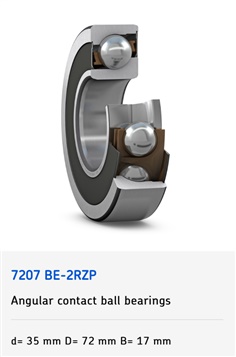 7207 BE-2RZP Single row angular contact ball bearing with 40? contact angle and non-contact seals on both sides