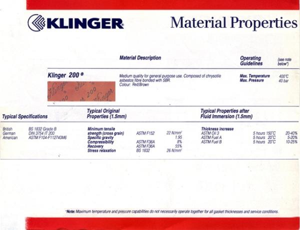 ปะเก็นแผ่นใยหินทนความร้อน heat resistant asbestos gasket sheet ยี่ห้อ klinger 200,klinger 200, ปะเก็นแผ่นใยหิน, fibre jointing,klinger,Pumps, Valves and Accessories/Maintenance Supplies