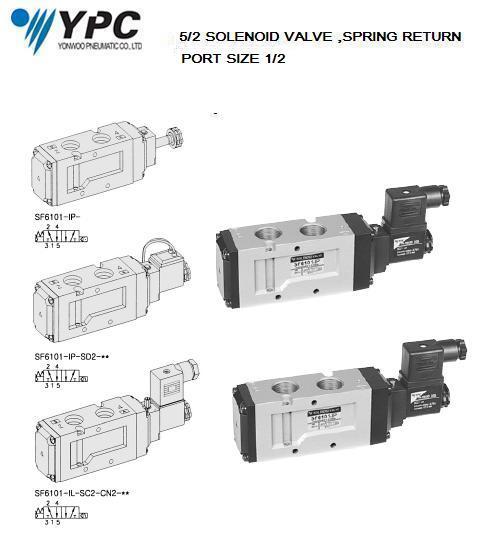  YPC-SF6101-5/2 SOLENOID VALVE , SPRING RETURN ,PORT SIZE 1/2 "SERIES ,YPC-SF6101-IP/SF6101-IL / ,YPC  YONWOO,Machinery and Process Equipment/Machinery/Pneumatic Machine