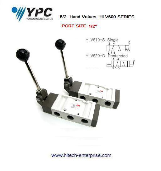  YPC-5/2 HAND VALVES ,PORT SIZE 1/2 ", HLV600  SERIES ,YPC- HLV610-S/HLV620-D  HAND VALVES    ,YPC  YONWOO,Machinery and Process Equipment/Machinery/Pneumatic Machine