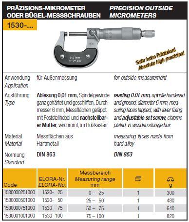 Precision Outside Micrometers,Precision Outside Micrometers, ELORA, Measuring,ELORA,Tool and Tooling/Machine Tools/General Machine Tools