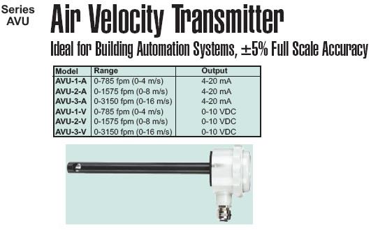 Dwyer Series AVU เซนเซอร์วัดความเร็วลม (Air Velocity Transmitter),เซนเซอร์วัดความเร็วลม,Air Velocity Transmitter,Dwyer,Instruments and Controls/Air Velocity / Anemometer
