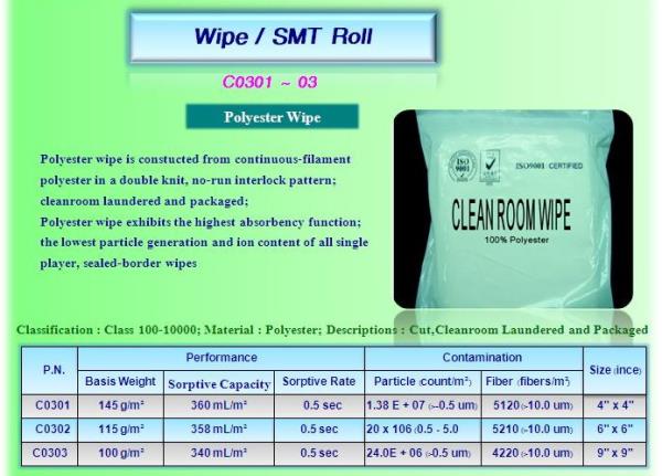 WIPER / SMT ROLL ; POLYESTER WIPE,WIPER , POLYESTER WIPE , ผ้าโพลีเอสเตอร์ , SEC,SEC,Machinery and Process Equipment/Cleanrooms