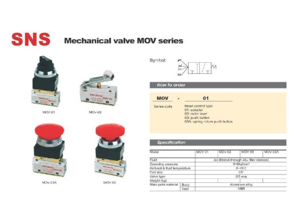  SNS- Mechanical Valves 1/8 "  , MOV SERIES ,SNS- MOV-01 / MOV-02 / MOV-03 / MOV-03A , Mechanical Valve,SNS,Machinery and Process Equipment/Machinery/Pneumatic Machine