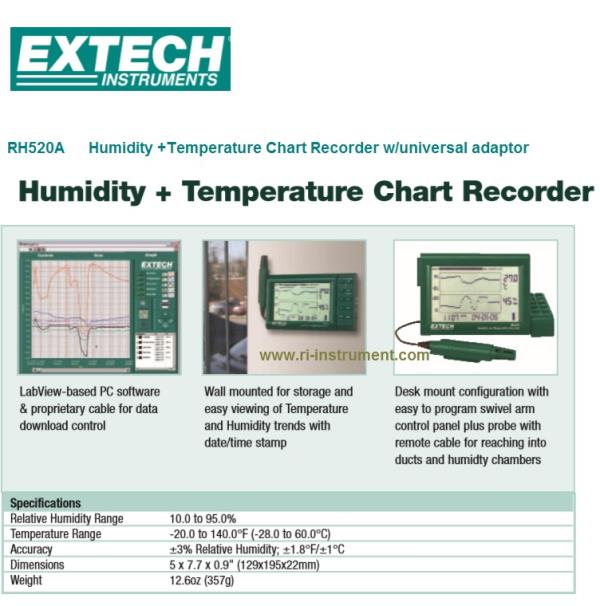 Humidity+Temperature Chart Recorder /เครื่องวัดอุณหภูมิอุณหภูมิ และบันทึกอุณหภูม,RH-520A,RH520A,RH-520A,RH520A,RH-520A,RH520A,RH-52,EXTECH,Tool and Tooling/Tools/General Tools
