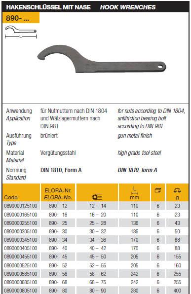 890-... Hook Wrenches,Hook, Wrenches,Elora,Tool and Tooling/Machine Tools/General Machine Tools