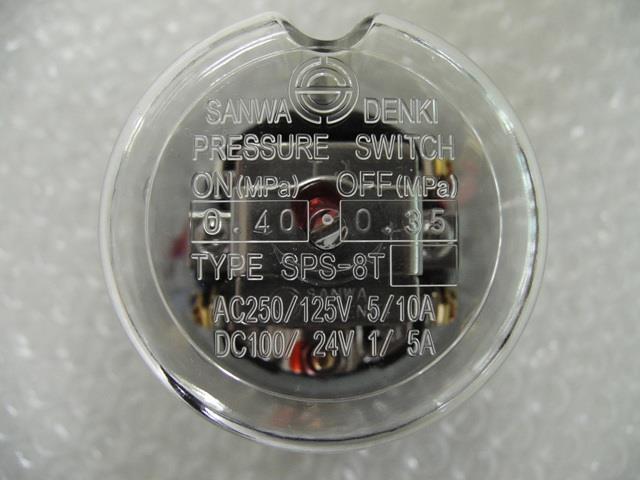 SANWA DENKI Pressure Switch SPS-8T-C, ON/0.40MPa, OFF/0.35 MPa, Rc1/4, ZDC2
