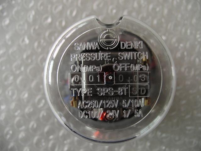 SANWA DENKI Pressure Switch SPS-8T-SD-A, ON/0.01MPa, OFF/0.03MPa, Rc1/4, ZDC2