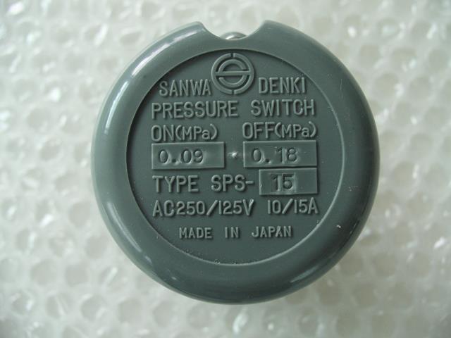 SANWA DENKI Pressure Switch SPS-15, ON0.09MPa, OFF0.18MPa, Rc3/8, ZDC2