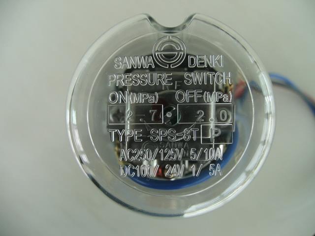 SANWA DENKI Pressure Switch SPS-8T-PB-20, ON/2.7MPa, OFF/2.0MPa, R3/8, Brass