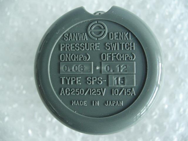 SANWA DENKI Pressure Switch SPS-15, ON/0.06MPa, OFF/0.12MPa, Rc3/8, ZDC2