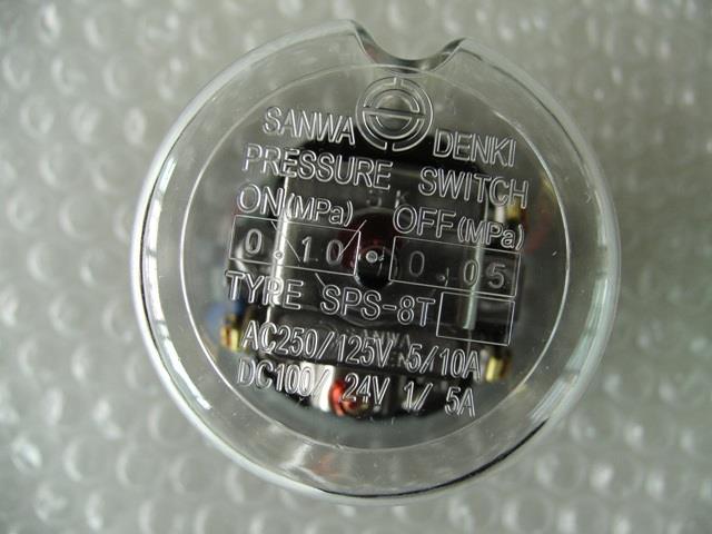SANWA DENKI Pressure Switch SPS-8T-A, ON/0.10MPa, OFF/0.05MPa, Rc3/8, ZDC2