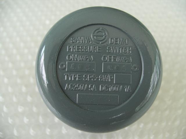 SANWA DENKI Pressure Switch SPS-8WP-A, ON/0.08MPa, OFF/0.06MPa, Rc3/8, ZDC2