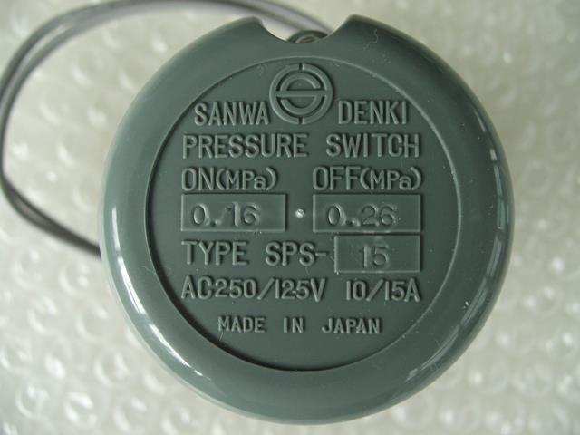 SANWA DENKI Pressure Switch SPS-15, ON/0.16MPa, OFF/0.26MPa, Rc3/8, ZDC2