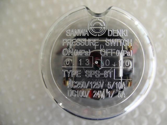 SANWA DENKI Pressure Switch SPS-8T-B, ON/0.13MPa, OFF/0.10MPa, Rc3/8, ZDC2