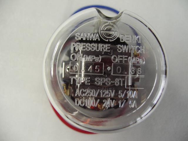SANWA DENKI Pressure Switch SPS-8T-C, ON/0.45MPa, OFF/0.38MPa, Rc3/8, ZDC2