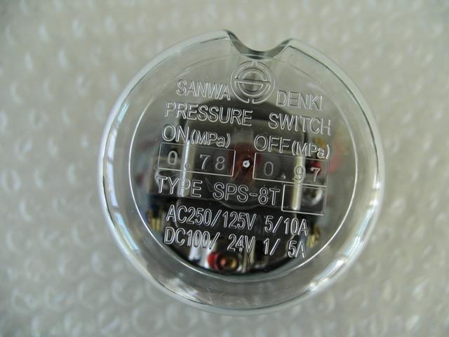 SANWA DENKI Pressure Switch SPS-8T-D, ON/0.78MPa, OFF/0.97MPa, Rc1/4, ZDC2