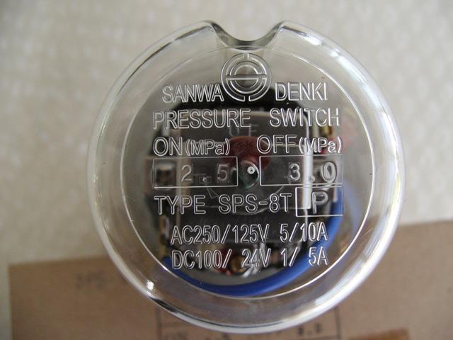 SANWA DENKI Pressure Switch SPS-8T-PB-16, ON/2.5MPa, OFF/3.0MPa, R3/8, Brass