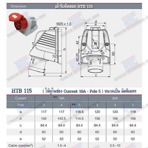 HTB 115     เพาเวอร์ปลั๊กเต้ารับติดผนังแบบลอย  (3P+N+E) 16A / 380-415V ~/ IP44