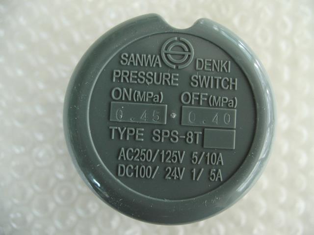 SANWA DENKI Pressure Switch SPS-8T-C, ON/0.45MPa, OFF/0.40MPa, Rc3/8, ZDC2, Gray-Color