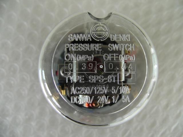 SANWA DENKI Pressure Switch SPS-8T-C, ON/0.39MPa, OFF/0.44MPa, Rc1/4, ZDC2