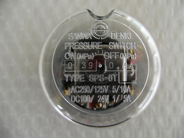 SANWA DENKI Pressure Switch SPS-8T-C, ON/0.39MPa, OFF/0.44MPa, Rc3/8, ZDC2