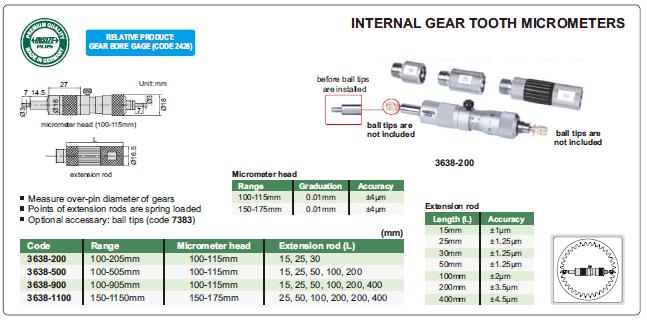INTERNAL GEAR TOOTH MICROMETER,micrometers ,INSIZE,Instruments and Controls/Micrometers