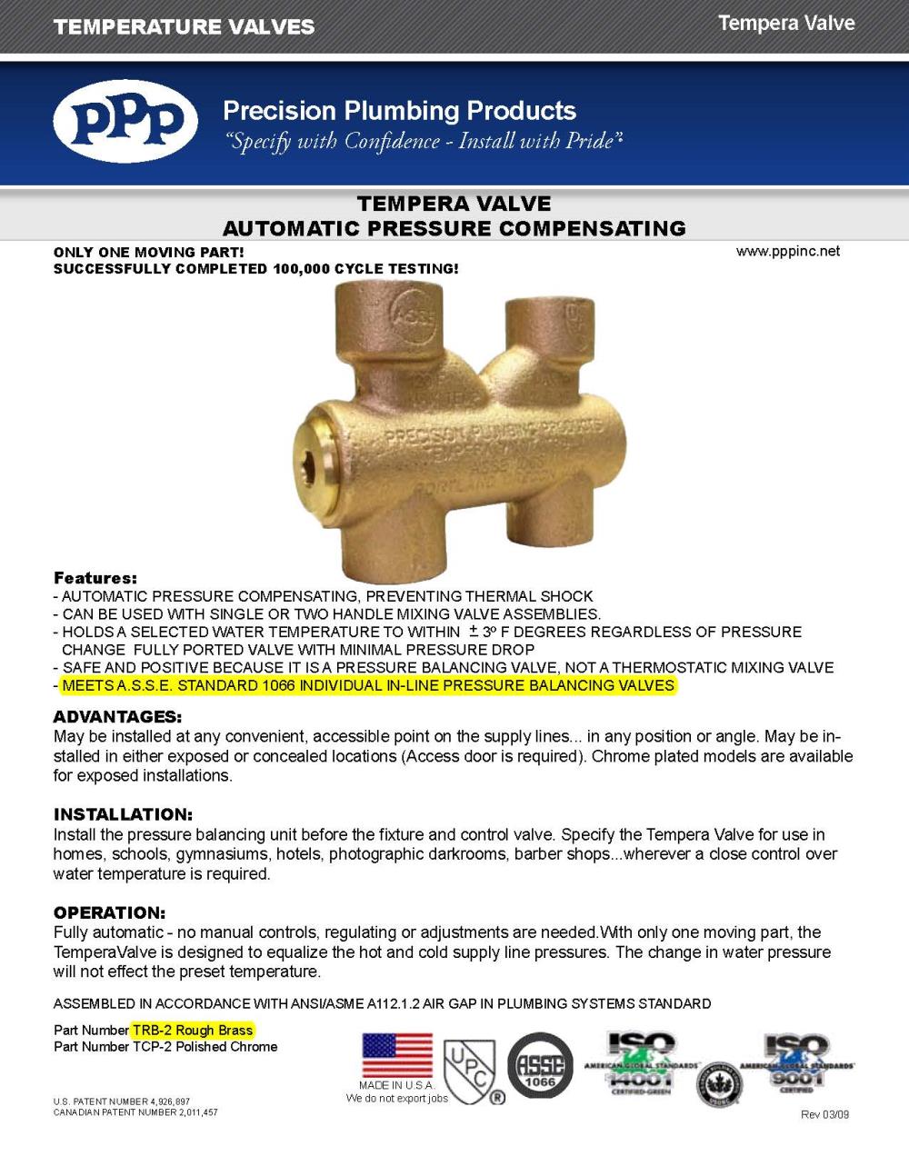 Thermostatic compensating valve,tempera, automatic pressure compensating,thermostatic compensating valves,PPP,Pumps, Valves and Accessories/Pipe