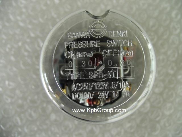 SANWA Pressure Switch SPS-8T-B, ON/0.30MPa, OFF/0.20MPa, Rc1/4, ZDC2