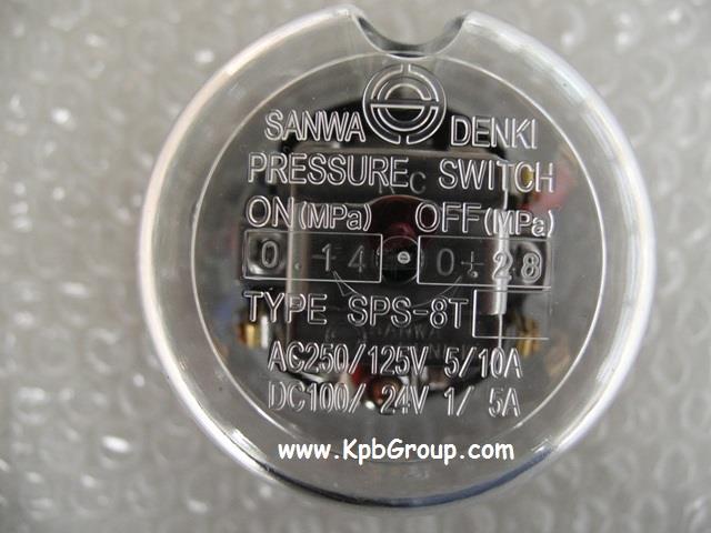 SANWA DENKI Pressure Switch SPS-8T-B, ON/0.14 MPa, OFF/0.28 MPa, Rc1/4, ZDC2