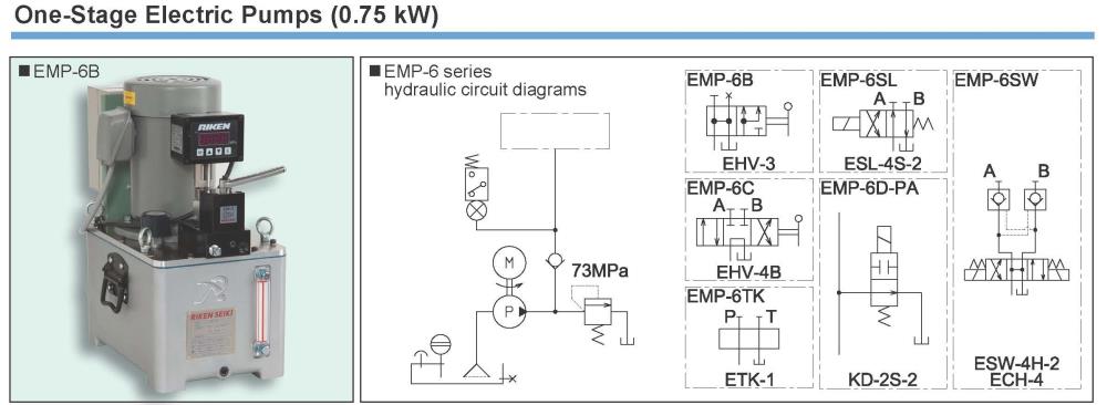 RIKEN One-Stage Electric Pumps EMP-6 Series,EMP-6B, EMP-6C, EMP-6SL, EMP-6D-PA, EMP-6SW, EMP-6SW-PA, EMP-6TK, RIKEN, RIKEN KIKI, RIKEN SEIKI, Electric Pump, Hydraulic Pump, Oil Pump,RIKEN,Pumps, Valves and Accessories/Pumps/Oil Pump