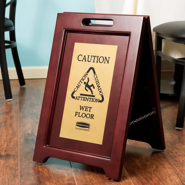 Executive Multi-Lingual Wooden Caution Sign, 2-Sided  ป้ายเตือนพื้นลื่นดีไซน์ไม้,rubbermaid,Rubbermaid,Construction and Decoration/Decorative Materials