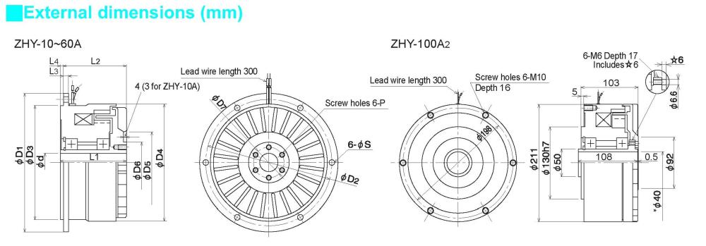 MITSUBISHI Hysteresis Brake ZHY-10A, ZHY-20A, ZHY-40A, ZHY-60A, ZHY-100A2 Series