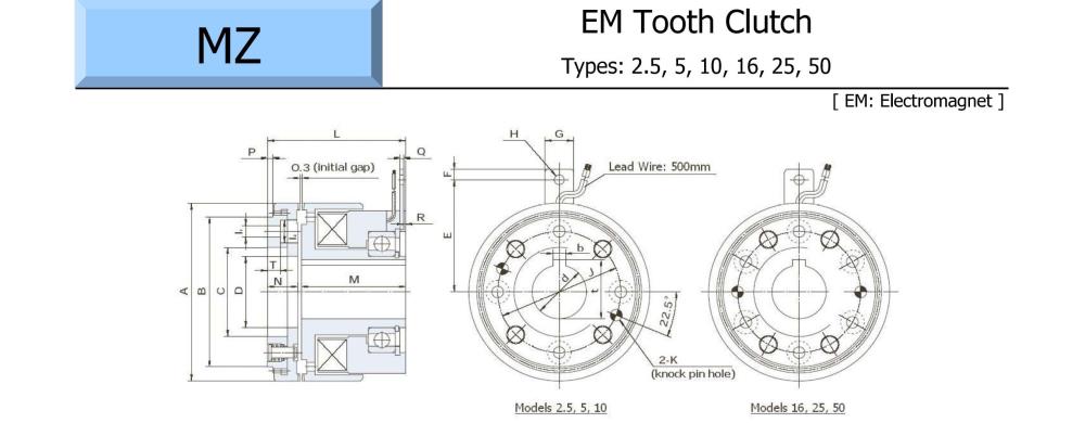OGURA Electromagnetic Tooth Clutch MZ 2.5D, 5D, 10D, 16D, 25D, 50D Series