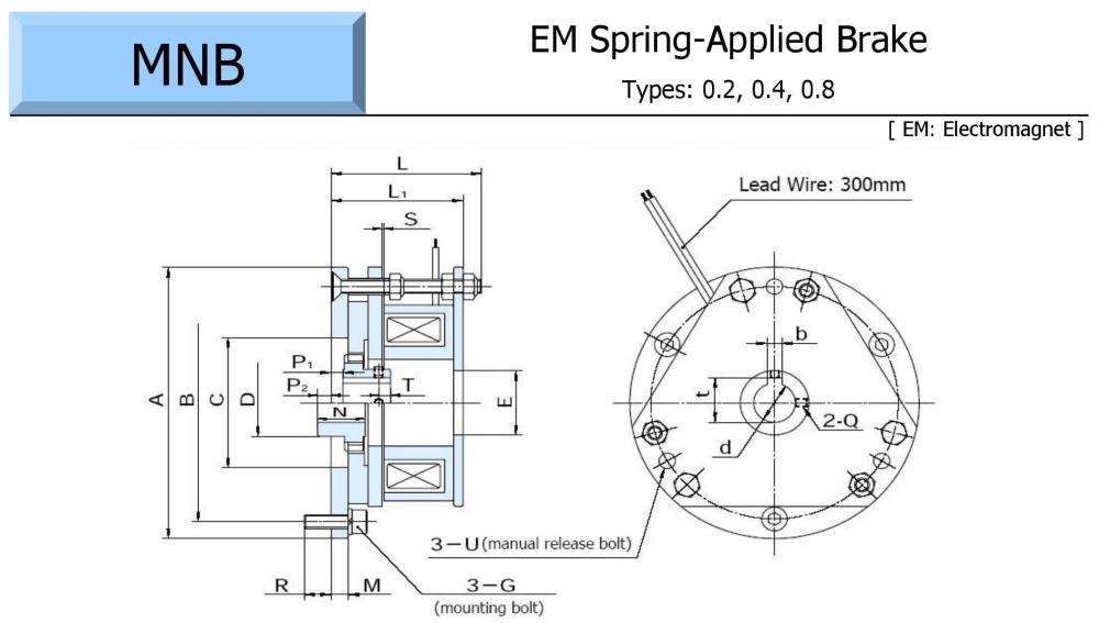 OGURA Electromagnetic Spring Applied Brake MNB 0.2G, 0.4G, 0.8G Series