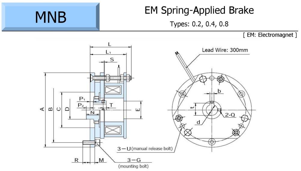 OGURA Electromagnetic Spring Applied Brake MNB 0.2K, 0.4K, 0.8K Series