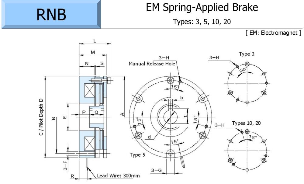 OGURA Electromagnetic Spring Applied Brake RNB 3K, 5K, 10K, 20K Series