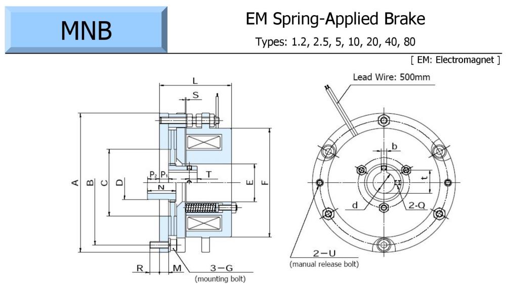 OGURA Electromagnetic Spring Applied Brake MNB 20J, 40J, 80J Series