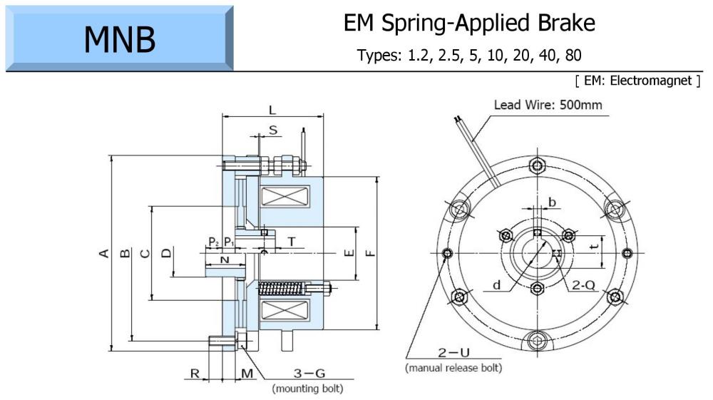 OGURA Electromagnetic Spring Applied Brake MNB 1.2K, 2.5K, 5K, 10K, 20K, 40K, 80K Series