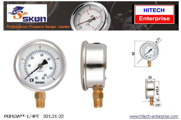 SKON PRESSURE GAUGE 63 MM , BOTTOM CONNECTION ,SKON PRESSURE GAUGE , gauge , เกจ ,เกย์ , เพรสเชอร์เกจ , มาตรวัด ความดัน,SKON,Instruments and Controls/Gauges